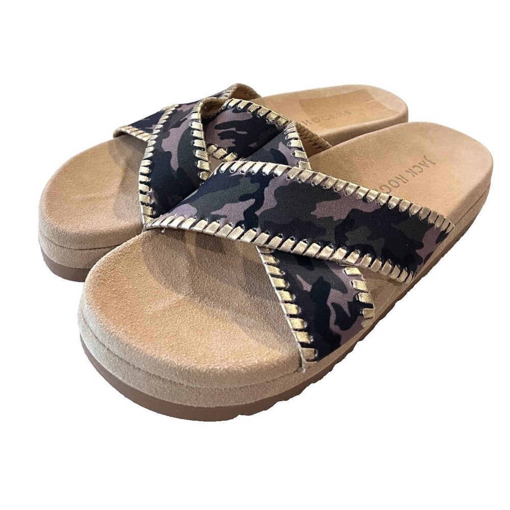 Jack Rogers Lexi Sandals NEW Size 7 Criss-Cross Camo Green leather Flats Slide